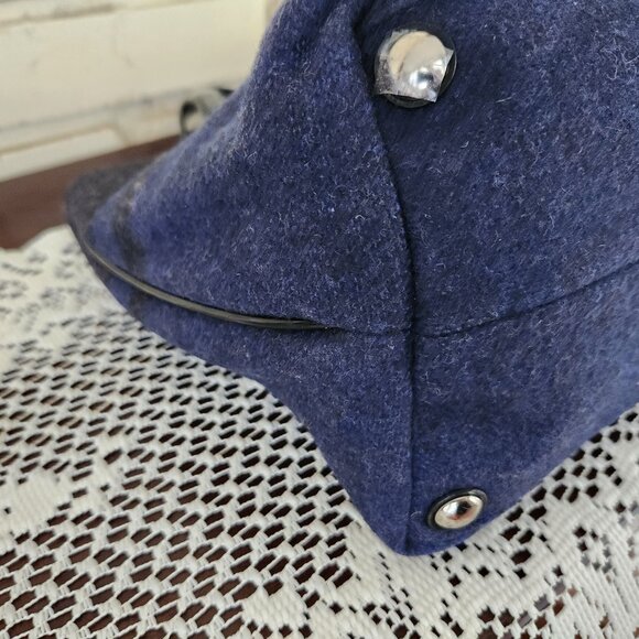 Nwot Coach Wool Blue & Black Satchel Handbag Purse - Picture 10 of 15